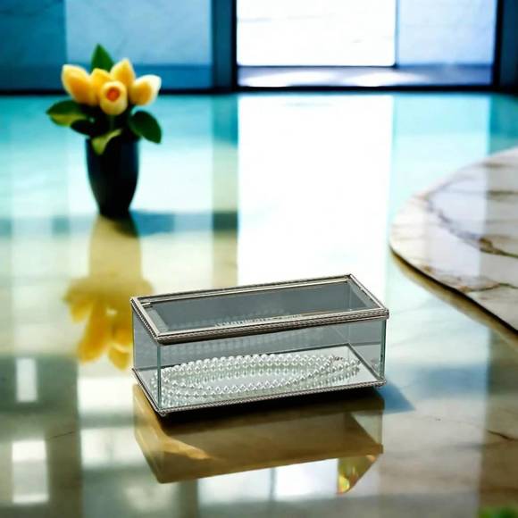 NEW CREATIVE GIFTS INTERNATIONAL rectangular glass box with hinged cover in clea - Picture 3 of 3